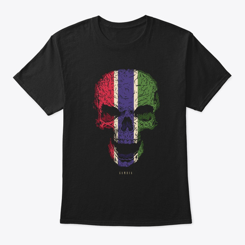 Skull Gambia Flag Skeleton Black T-Shirt Front