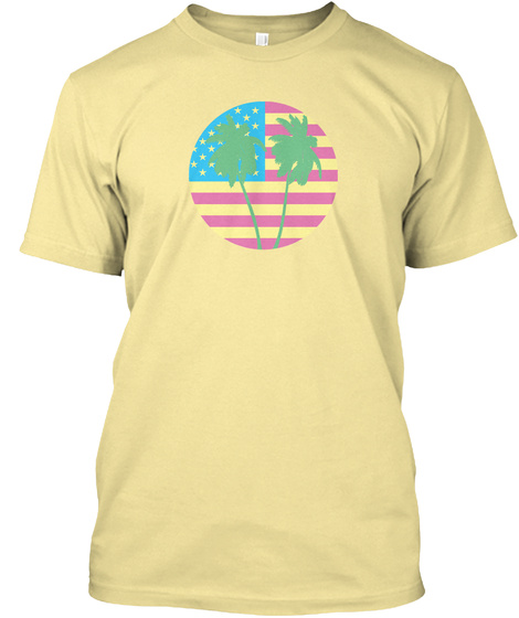 Retro Beach Palm Trees American Flag Banana Cream T-Shirt Front