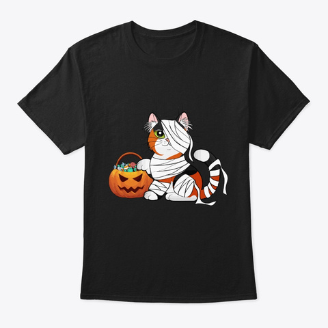 Cat Costume Mummy Halloween Gift Black T-Shirt Front