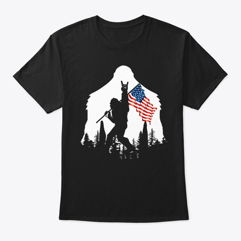 Bigfoot Rock And Roll Usa Flag Black T-Shirt Front