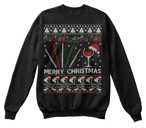 Ugly Wine Flute Christmas Sweater Gifts Jet Black T-Shirt Front