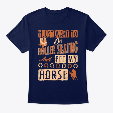 Roller Skating Pet Horse Navy T-Shirt Front