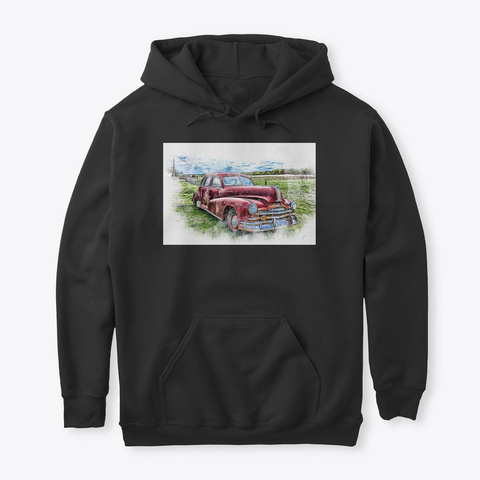 Old Car Watercolor Black T-Shirt Front