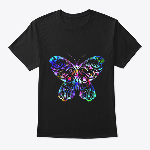 Pie Dye Butterfly Psychedelic Retro Hipp Black T-Shirt Front