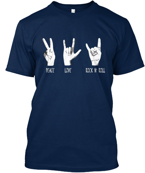 Peace Love Rock N Roll Navy T-Shirt Front