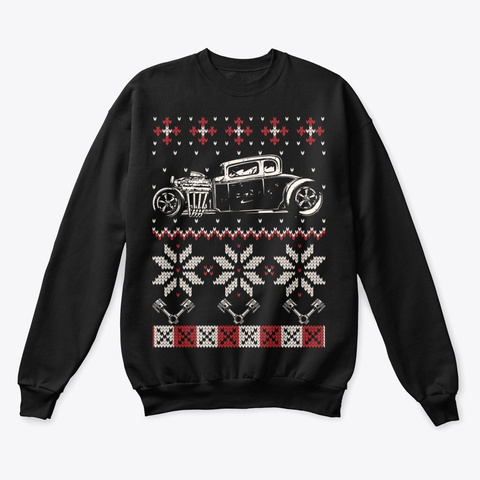 Hot Rod Car Ugly Christmas Sweater Black T-Shirt Front
