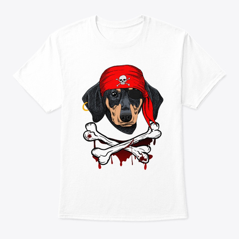 Dachshund Dog Pirate Halloween Tshirt White T-Shirt Front