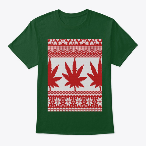 Pot Leaf | Ugly Christmas Sweater Design Deep Forest T-Shirt Front
