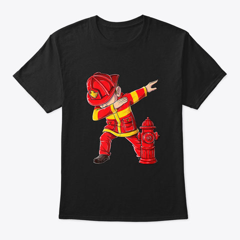 Dabbing Firefighter T Shirt Kids Boys Me Black T-Shirt Front
