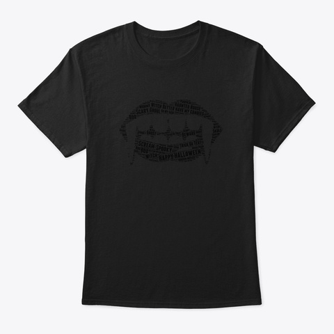 Amazing Halloween Fangs Design Black T-Shirt Front