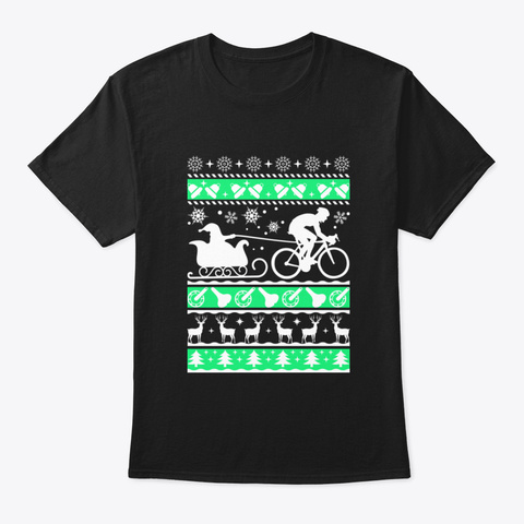 Awesome Santa Biking Sleigh Black T-Shirt Front