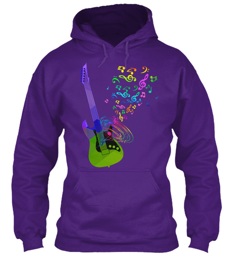 Hoodie Electric Guitar Music Notes Purple T-Shirt Front