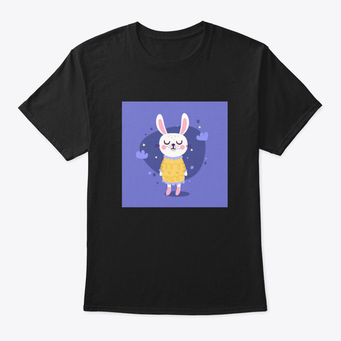Adorable Easter Bunny On Purple Backgrou Black T-Shirt Front