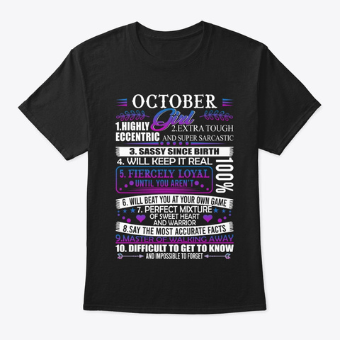 October Girl   October Queen Birthday. Black T-Shirt Front
