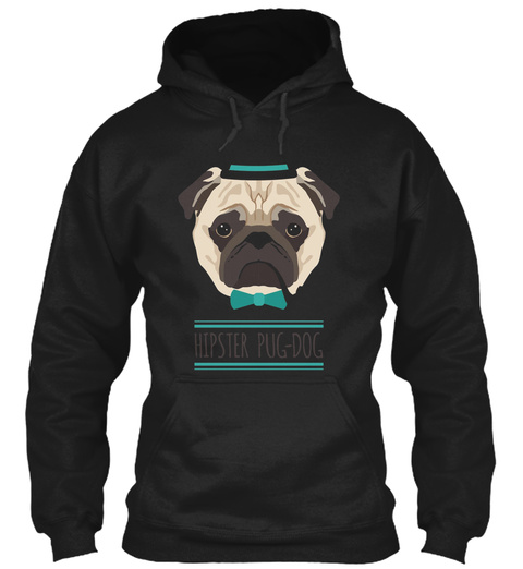 Hipster Pug Dog With Hat Smoking Pipe An Black T-Shirt Front