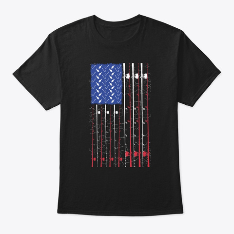 American Us Flag Fishing Rod Funny Fishe Black áo T-Shirt Front