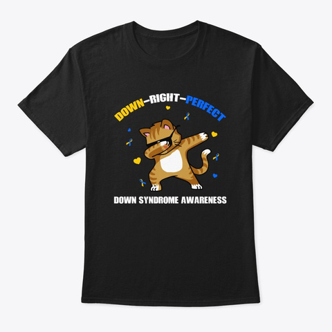 Cat Down Syndrome Awareness Gift Black T-Shirt Front