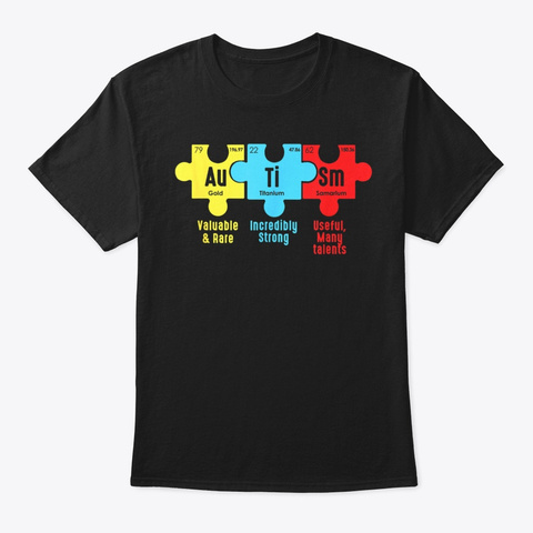 Autism Awareness Periodic Table Elements Black T-Shirt Front