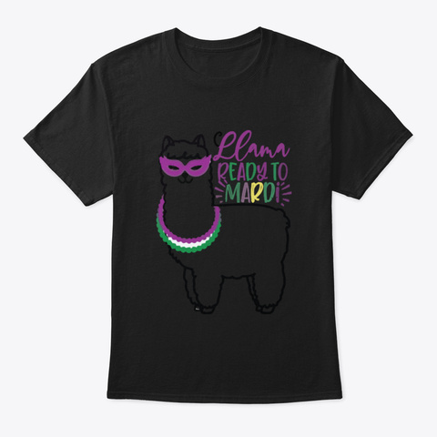 Llama Ready For Mardi Black T-Shirt Front