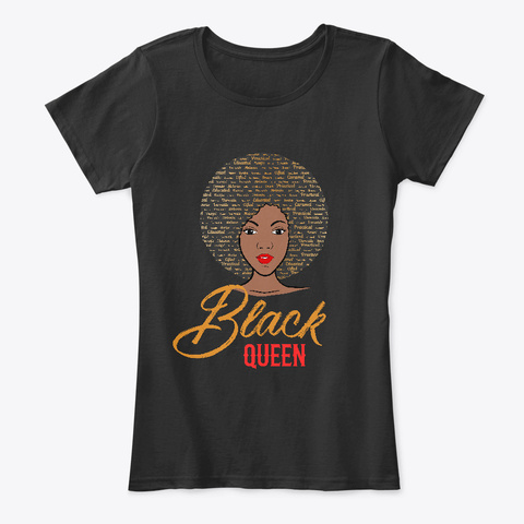 Black Queen Beautiful Afro Girl Word Art Black T-Shirt Front