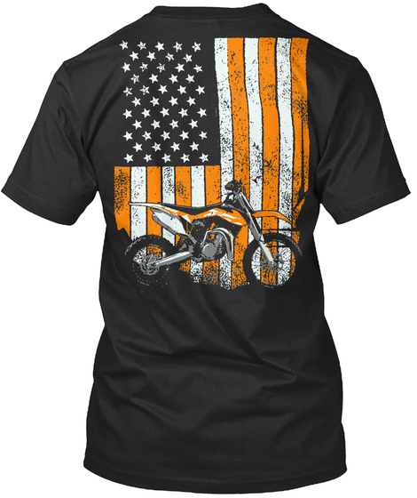 Orange Motocross Flag Adult Black T-Shirt Back