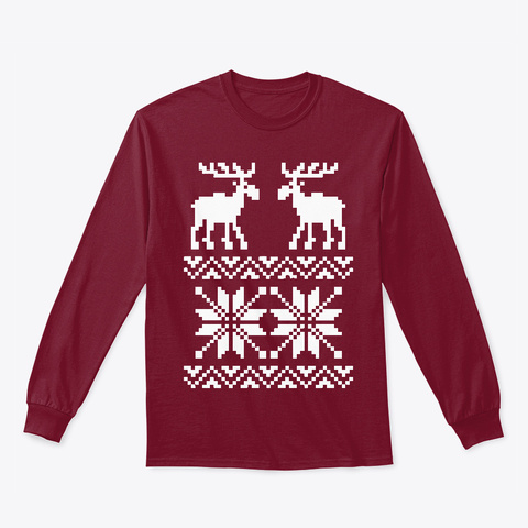 Moose Pattern Christmas Sweater Cardinal Red T-Shirt Front