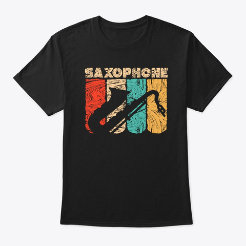 Saxophone Vintage Retro Music Lover Black T-Shirt Front