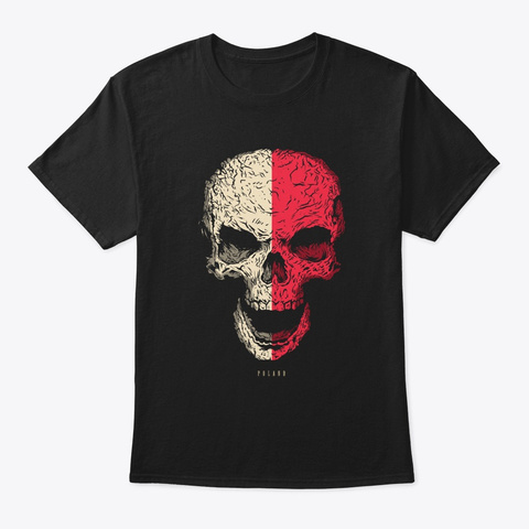 Skull Poland Flag Skeleton Black T-Shirt Front