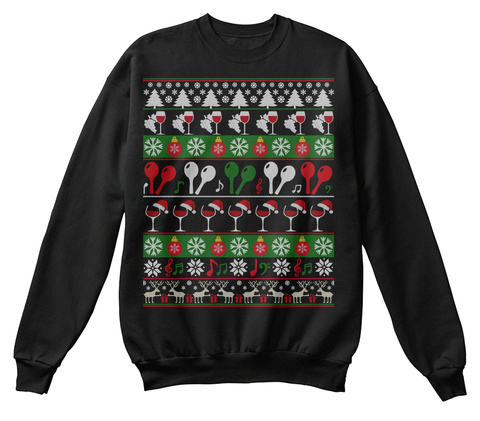 Maracas Wine Ugly Christmas Sweater Gift Jet Black T-Shirt Front