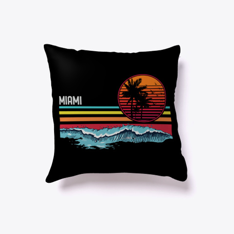 Vintage Retro Miami Beach Surfing Sunset Black T-Shirt Front