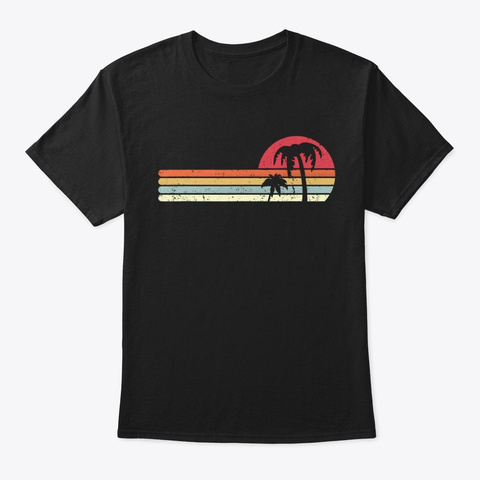 Palm Tree Retro Style Tropical Beach Tee Black T-Shirt Front