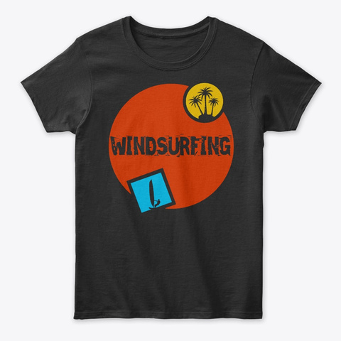 Windsurfing  Surfer, And Palmtrees 1 Black T-Shirt Front