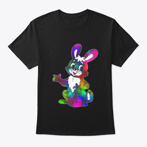 Happy Easter Colorful Easter Bunny Black T-Shirt Front