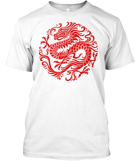 Traditional Red Chinese Dragon Circle White T-Shirt Front
