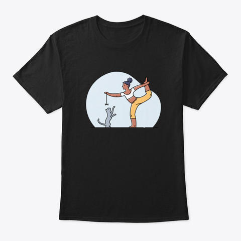Yoga With Cat Illustration Black T-Shirt Front