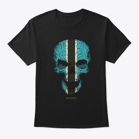 Skull Botswana Flag Skeleton Black T-Shirt Front