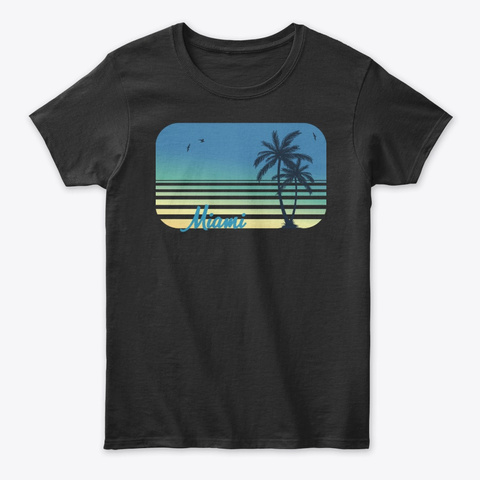 Retro Miami Beach Palm Tree Party Sunset Black Camiseta Front