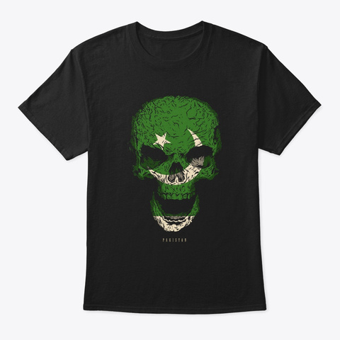 Skull Pakistan Flag Skeleton Black T-Shirt Front