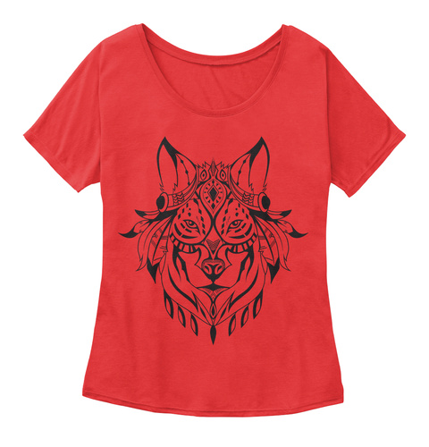 Indian Wolf Head Short Sleeve Slouchy Red T-Shirt Front