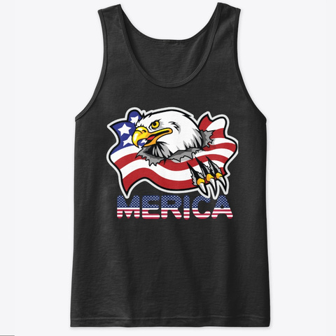 4th Of July Tank Top Eagle American Flag Black Camiseta Front