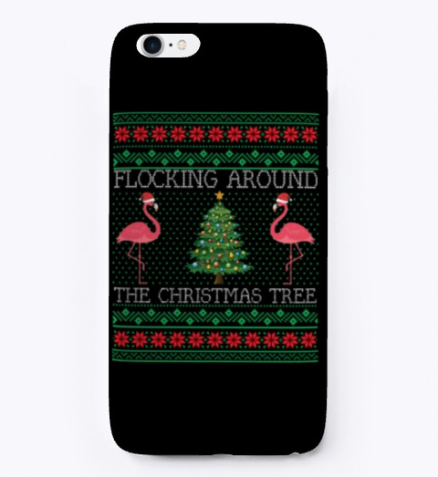 Pink Flamingo Ugly Christmas Sweater Black T-Shirt Front