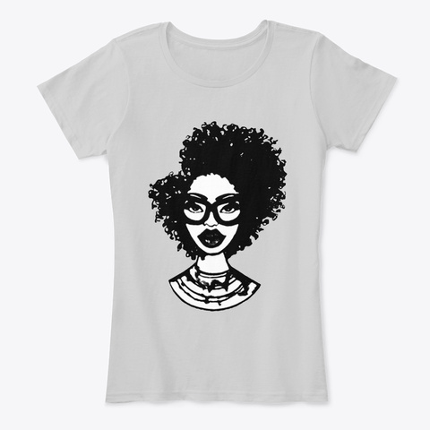  Afro Curly Hair T Shirt For Black Girl Light Heather Grey T-Shirt Front