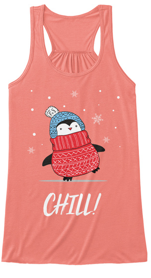 Women's Chill Penguin! Coral T-Shirt Front