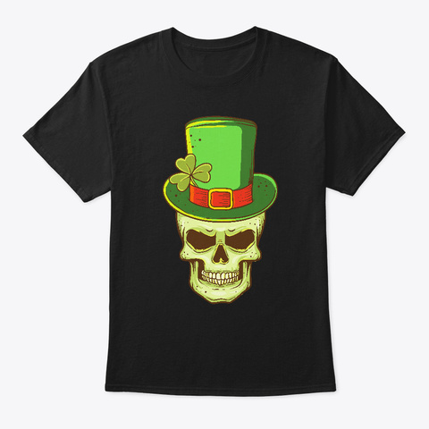 Irish St Patricks Skull Black T-Shirt Front