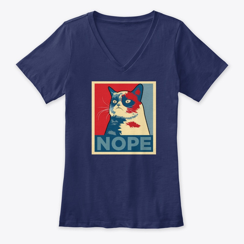 Nope Cat Navy T-Shirt Front