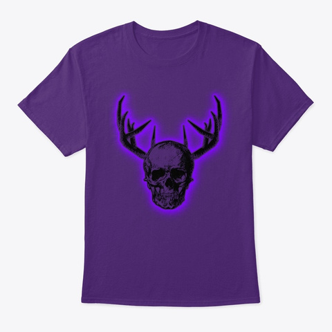 Human Deer Skull (Purple Glow) Purple T-Shirt Front