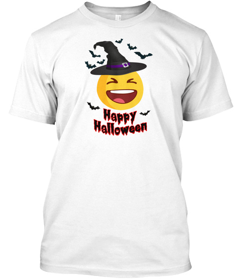 Halloween Yellow Moon And Bats Art White T-Shirt Front