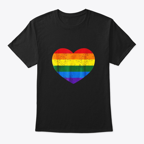Vintage Distressed Gay Pride Heart T Black T-Shirt Front