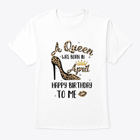 Born In April Girl Leopard High Heels White T-Shirt Front