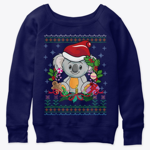 Koala Christmas Boy Santa Hat Koala Love Navy  T-Shirt Front